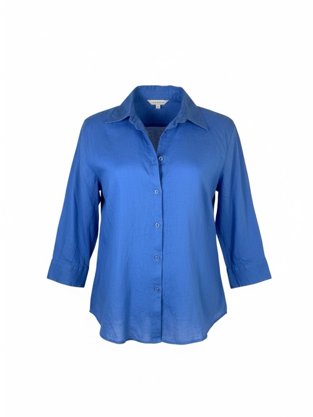 L.L. Bean Linen Shirt Blue 3/4 Sleeve Button Down Large